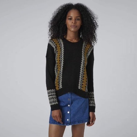 Topshop Sweaters - Topshop Fair Isle Panel Crew Neck Sweater